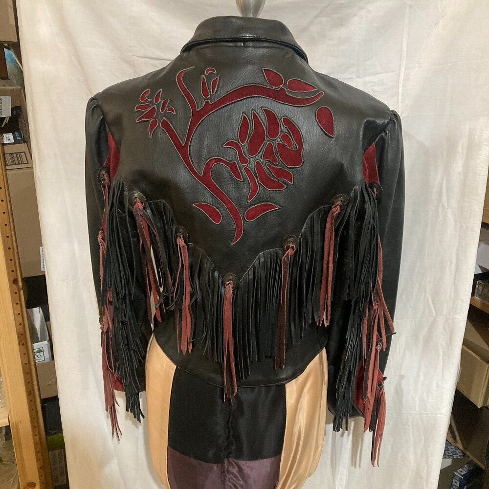 Vtg HIGHWAY ONE fringe western cowboy leather womens jacket  sz medium